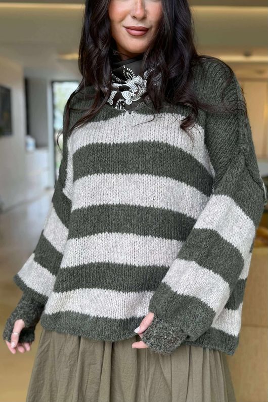 Big Softie Block Stripe Cobain Knit Khaki